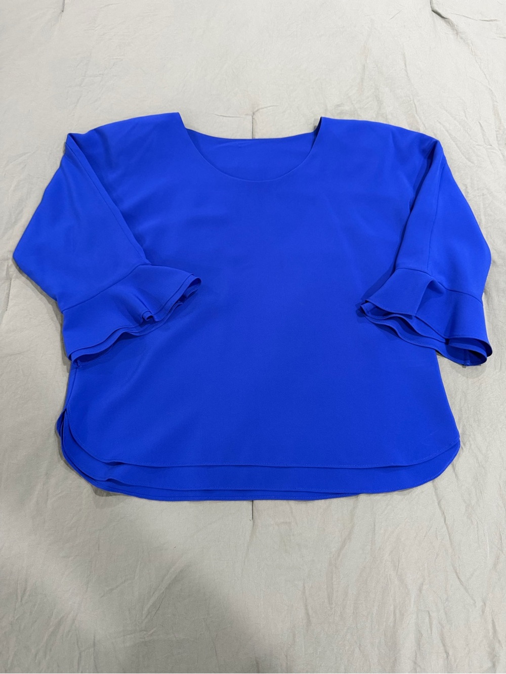 Elegant Cobalt Blue Ruffle Sleeve Blouse